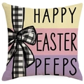 Housse de coussin de Pâques avec texte Happy Easter Peeps et rayures colorées - Style Rayures Salutations de Pâques (DYM82-4)
