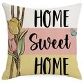 Oster Kissenbezug Leinen mit Tulpen Muster und Home Sweet Home Aufdruck Dekokissen - Home Sweet Home Tulpe Stil (DYM89-3) / 45x45cm