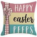 Fodera per cuscino pasquale in lino con camion colorato e stampa Happy Easter Peeps - Stile Stampa Patchwork Colorato (DYM90-4) / Stampa su un Solo Lato Senza Anima