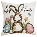 Oster-Kissenbezug aus Leinen mit Hasen-Print, Eiersuche-Motiv und Blumenkranz - Ostereiersuche Hase Umriss Stil (DYM89-4) / 45x45cm
