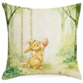 Easter throw pillow cover featuring cartoon bunny and colorful eggs watercolor print - Forest Rabbit on Swing (DYM80-7) / 45x45cm (No Insert)