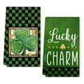 St. Patrick's Day kitchen towel set with lucky shamrock and green checkerboard patterns - Checkered Lucky Style (MJB11-4) / 40x60cm