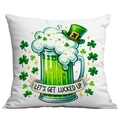 Detail of St. Patrick's Day cushion cover with lucky clover and green beer cup print - Get Lucked Up Quote Style (CDR88-18) / 45*45cm Short Plush Single Sided Without Core