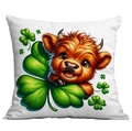Detail der St. Patrick's Day Kissenhülle mit süßem Hochlandrind und grünem Kleeblatt - 45*45cm Kurzplüsch Einseitig Ohne Kissenkern / Highland Rind mit Kleeblatt (CDR87-2)