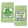 St. Patrick's Day green gingham kitchen towels with Lucky and Kiss Me I'M IRISH slogans - Irish Gingham Style (MJB11-5)