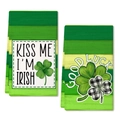Saint Patrick's Day kitchen towels featuring Irish slogans and green clover patterns - Striped Good Luck Style (MJB11-6)