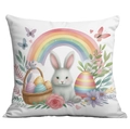Detail of Easter bunny pillowcase with rainbow, eggs and spring floral patterns - Vivid White Bunny Rainbow Egg Style (CDR92-11)