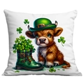 White St. Patrick's Day pillow cover with highland cow and lucky clovers design - 45*45cm Short Plush Single Sided Without Core / Shamrock Boots Cow Style (CDR87-8)