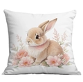 Housse de coussin lapin rose de Pâques pour décoration de canapé et maison - Lapin dans des fleurs roses (CDR27-12)