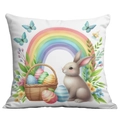 Rainbow Easter bunny throw pillow cover with floral patterns and colorful eggs - Bunny Rainbow Egg Basket Style (CDR92-8)