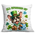 Detail of St. Patrick's Day pillow cover with cartoon bulldog and shamrock design. - 45*45cm Short Plush Single Sided Without Core / Plaid Scarf Frenchie (CDR96-8)