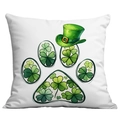 Macro view of St. Patrick's Day cushion cover with green shamrock paw and leprechaun hat - 45*45cm Short Plush Single Sided Without Core / Shamrock Paw (CDR96-15)