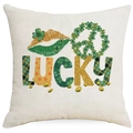 Linen St. Patrick's Day pillowcase with green lucky clover and gold coins print - Lucky Word & Coins (DYM96-13) / 45*45cm Linen Single-Sided No Insert