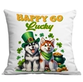 Detail of St. Patrick's Day husky puppy pillow cover with clovers and gold coins - 45*45cm Short Plush Single Sided Without Core / Husky Puppy (CDR96-20)