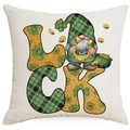 Macro view of linen texture with St. Patrick's Day gnome and lucky green clover print - Lucky Gnome Letters (DYM96-10) / 45*45cm Linen Single-Sided No Insert