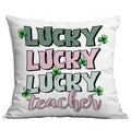 Dettaglio federa bianca per San Patrizio con trifogli verdi e testo Lucky Teacher - Stile Tipografia Lucky Teacher (CDR97-36)