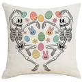 Fodera per cuscino decorativa pasquale con cuore di scheletro e coniglio su bianco - Cuore di Scheletri Cartoon con Elementi Pasquali (DYM91-12)