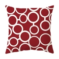Detail of burgundy geometric ring pattern on modern minimalist cotton linen cushion cover - Dark Red Base White Linked Circles Style (CDR99-9) / Short Plush Single Side Without Core