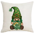 Détail du lutin de la Saint-Patrick et trèfle imprimés sur taie d'oreiller en lin - 45*45cm Lin Recto Seul Sans Garnissage / Gnome Lucky Arc-en-Ciel (DYM95-18)