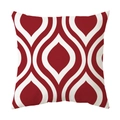 Close-up of square cushion cover with red and white geometric wave patterns on canvas fabric - Dark Red White Geometric Wave Style (CDR99-7) / Short Plush Single Side Without Core