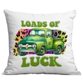 Dettaglio federa San Patrizio con camion d'epoca verde e stampa di trifoglio portafortuna - Stile Camion Leopardato Loads of Luck (CDR97-10)