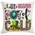 Housse de coussin Saint-Patrick avec texte Little Miss Pot of Gold et motifs trèfles - 45x45cm / Art Chapeau Haut de Forme Pot d'Or (DYM98-18)