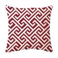 Detail view of red and white Greek Key geometric pattern on square cushion cover fabric - Red White Greek Key Style (CDR99-6) / Short Plush Single Side Without Core
