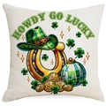 Détail de la texture en lin de la housse de coussin St. Patrick avec fer à cheval et trèfles - 45x45cm / Fer à Cheval Boule Disco (DYM98-11)