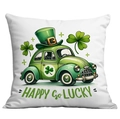 Fodera per cuscino San Patrizio con auto d'epoca verde e trifogli, design Happy Go Lucky - Stile Auto d'Epoca Happy Go Lucky (CDR97-8)