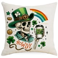 Détail de la housse de coussin Saint-Patrick avec imprimé crâne western et trèfles - 45x45cm / Crâne Western Chanceux (DYM98-10)
