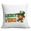 Fodera per cuscino San Patrizio con stampa gnomo Lucky Vibes su fondo bianco - Stile Gnomo Lucky Vibes (CDR97-13)