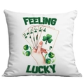 Fodera per cuscino San Patrizio con carte da poker quadrifoglio e scritta Feeling Lucky - Stile Poker Feeling Lucky (CDR97-18)