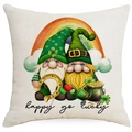 Housse de coussin Saint-Patrick avec gnomes arc-en-ciel et trèfles sur lin - 45*45cm Lin Recto Seul Sans Garnissage / Deux Gnomes Arc-en-Ciel Fer à Cheval (DYM95-12)