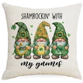 Housse de coussin Saint-Patrick avec gnomes chanceux et trèfles sur tissu lin - 45*45cm Lin Recto Seul Sans Garnissage / Trois Gnomes SHAMROCKIN WITH (DYM95-16)