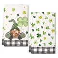 St. Patrick's Day kitchen towel set featuring festive gnomes and lucky clover patterns - Gnome Shamrock Style (MJB11-2) / 40x60cm