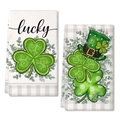 Saint Patrick's Day kitchen towel set featuring green lucky clovers and Irish hat design - Leprechaun Hat Lucky Style (MJB11-3) / 40x60cm