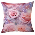 Funda de cojín con rosas rosa y efecto de purpurina para decoración de sofás de sala - Estilo Rosa Rosa con Brillo (CDR43-1)