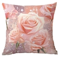 Funda de cojín con rosas rosas y brillos románticos en tela suave para sofás - Estilo Rosa Rosa Realista con Bokeh (CDR43-2)