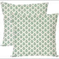 Floral square pillowcases set with green leaves pattern on beige linen fabric - Single Side Printing Without Core / Light Green