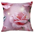 Funda de cojín rosa con diseño de rosa 3D y gotas de agua brillantes para el sofá - Estilo Rosa de Ensueño 3D con Gota de Agua (CDR43-3)