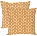 Set of two ginger yellow square pillow covers with white leaf prints and linen texture - Single Side Printing Without Core / Yellow