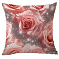 Pink rose flower square pillowcase with grey glitter texture and sequin pattern - 45*45cm Short Plush Single Sided Without Core / Cdr43-6