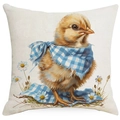 Square Easter pillow cover featuring a cute yellow chick with blue plaid scarf print - Chick Wearing Scarf Style (DYM17-20)