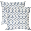 Set of two bohemian floral throw pillow covers in cream and blue with linen texture - Single Side Printing Without Core / Light Blue