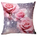Square cushion cover with pink roses and shimmering purple sequin texture effect - Dreamy Rose Purple Silver Bokeh Style (CDR43-11)