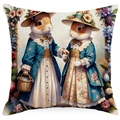 Easter pillow cover featuring vintage Victorian rabbits and floral eggs on white fabric - Victorian Style Rabbits (DYM80-11) / 45x45cm (No Insert)