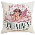 Detail of linen cushion cover with Cupid angel and heart print for Valentine's Day - 45*45cm Linen Single-Sided No Insert / Cloud Lying Wine Cupid Style (DYM93-14)
