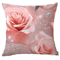 Pink rose pillowcase with realistic water droplets and glitter floral pattern design - Elegant Pink Rose Dew Style (CDR43-12)