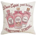 Detail of square throw pillow with pink gin bottles and cupid art on cream canvas - 45*45cm Linen Single-Sided No Insert / Funny Cupid Alcohol Style (DYM93-5)