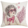 Detailed view of linen pillowcase featuring a cute Cupid angel with heart sunglasses - 45*45cm Linen Single-Sided No Insert / Hand-Drawn Victory Cupid Style (DYM93-9)